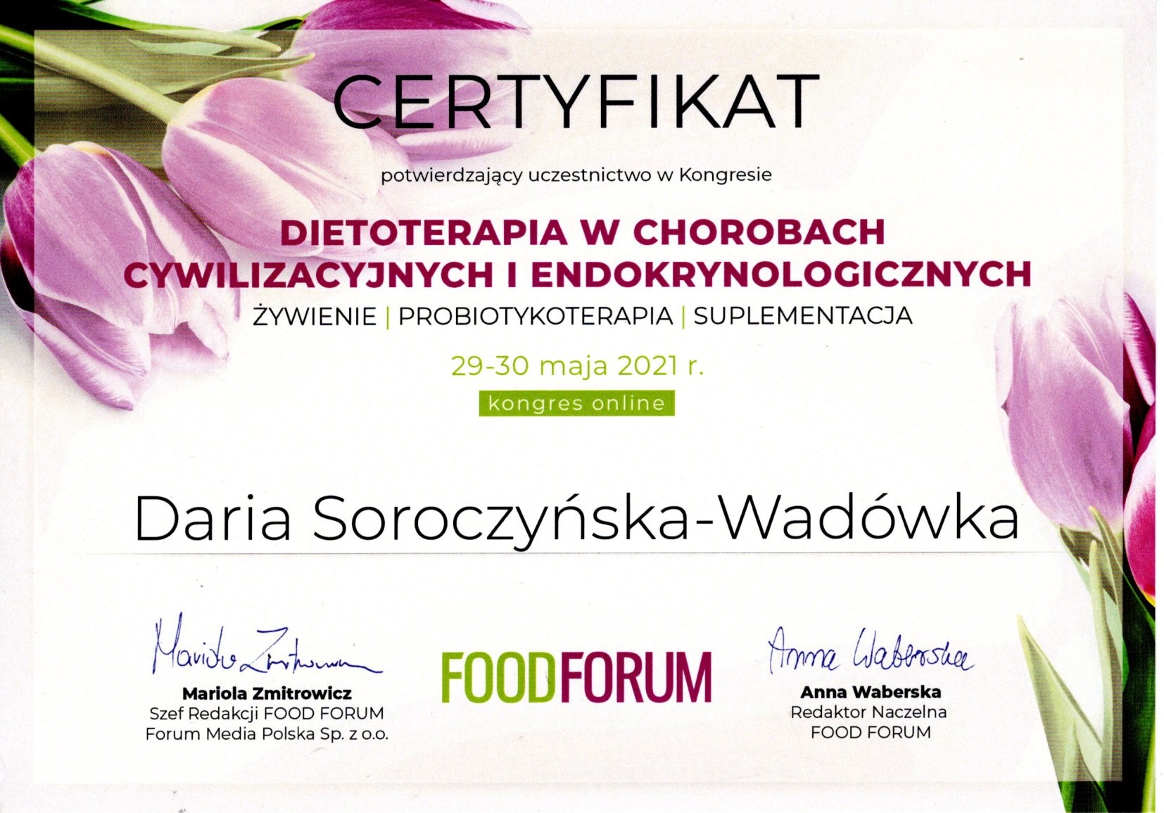 Food Forum certyfikat