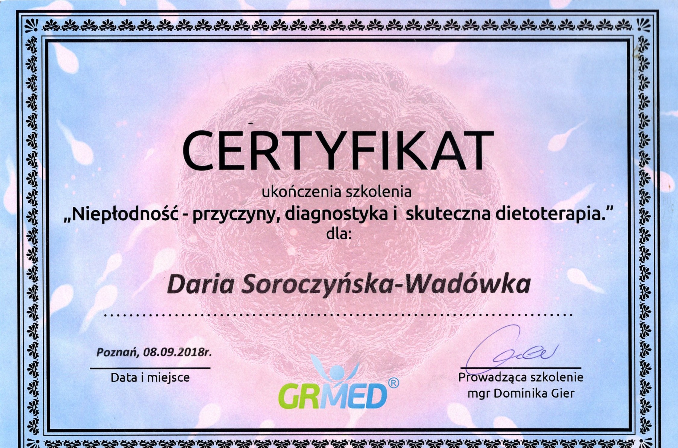 niepłodność certyfikat